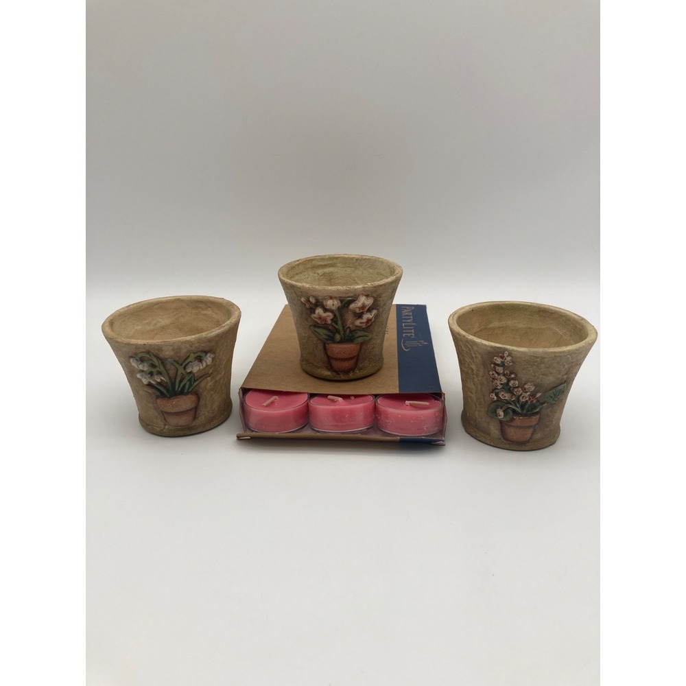 PartyLite Terrace Blossom Trio Candle Holders P9282 Set 3 W Rosewood Tealights